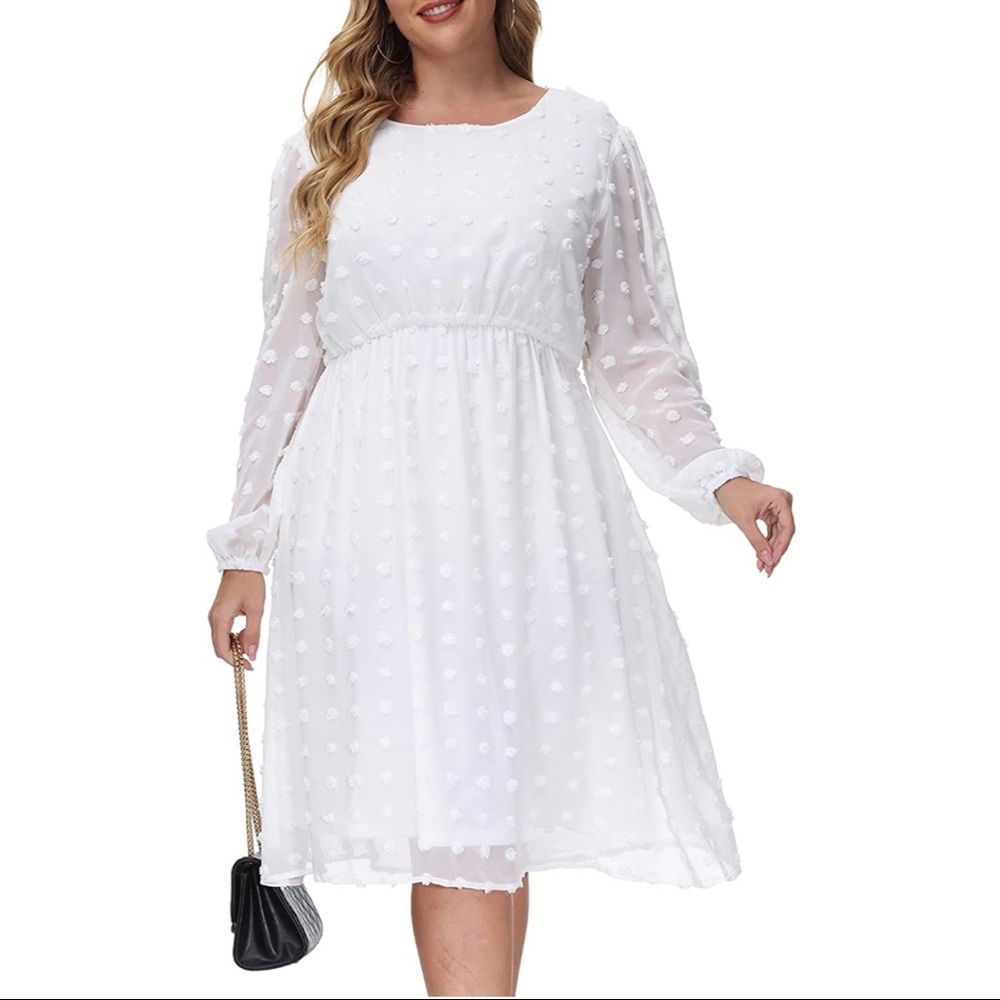 Chiffon Swiss Dot Empire Party Dress with Sheer Long Sleeves 💕 Plus Size 22/24